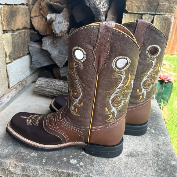 Men's Brown Leather San Fernando Western Rodeo Boots NewWB Sz-29 (US 10.5) LocBB - Picture 4 of 12